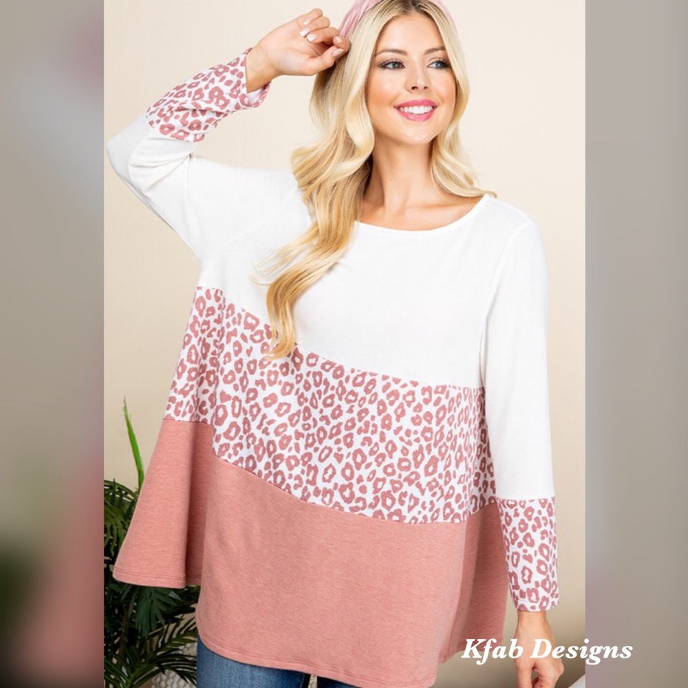 🥰LAST! French Terry Color Block Animal Print Top! - Picture 3 of 5